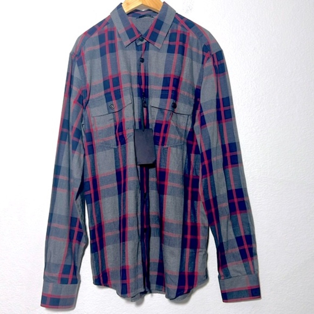 New Belstaff Mid Grey/Ink Blue Long Sleeve Button Down Shirt Size L